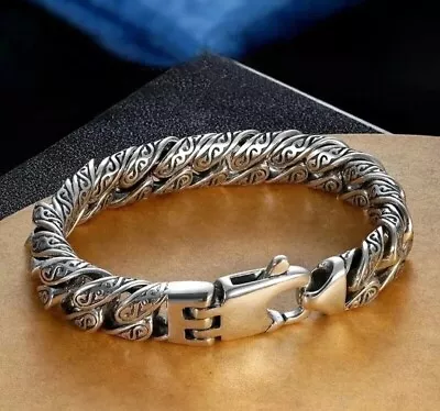 Buy Men's Solid 316L Engraved Stainless Steel Braided Cuban Bracelet Jewellery Gift • 17.45£