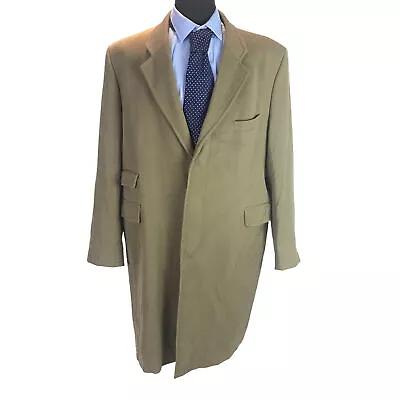 Buy Harvie & Hudson Wool Covert Overcoat Jacket Green Mens 44R Single Breasted Coat • 109.95£