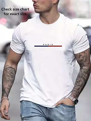 Buy Men's 100% Cotton Paris Short Sleeve T-shirt Top Loose Tshirt Smart Fit Plain • 12.99£
