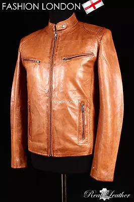 Buy FORCE Vintage Tan Brown Men's Retro Real Soft Sheep Nappa Fashion Leather Jacket • 87.11£