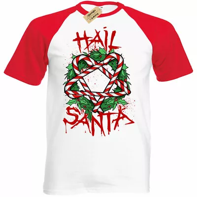 Buy Hail Santa T-Shirt Gothic Rock Metal Christmas Xmas Mens Short Sleeve Baseball • 11.95£