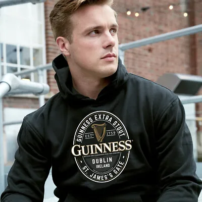 Buy Guinness Pullover Hoodie With Large Brewed In Dublin Label Black Colour • 48.95£