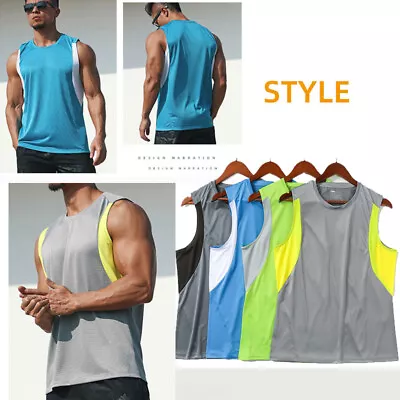 Buy Workout Loose T-Shirt Quick Drying Sleeveless Vest Mens Running Sports Fitness • 8.39£