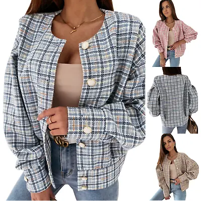 Buy Girls Oversized Round Neck Button Up Long Sleeve Checked Shacket Shirt Jacket • 9.99£