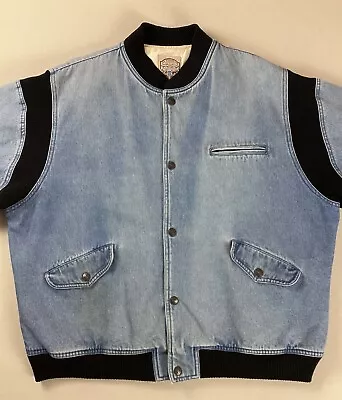 Buy Vintage Levi’s Denim Varsity Jacket Baseball Jacket Quilted Lining Size XL • 32.99£
