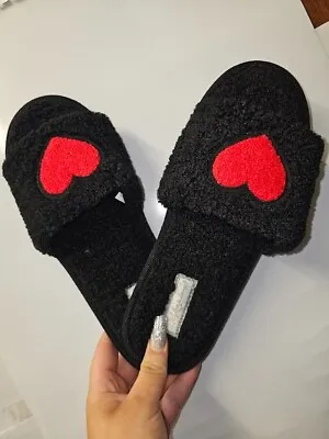 Buy New Primark Black Slippers Slider Sandal Slipper Heart Cute Retro Ladies • 3£