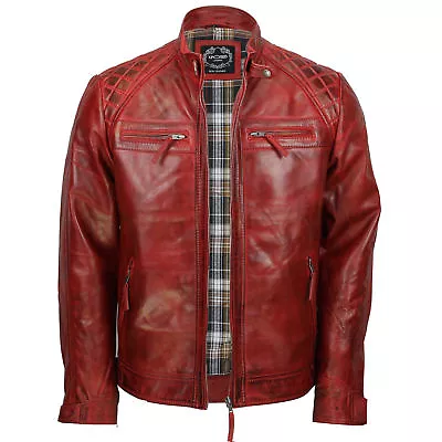 Buy Mens Real Leather Washed Brown Black Vintage Zipped Smart Casual Biker Jacket • 109.99£