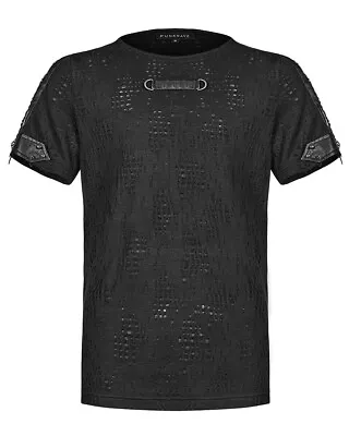Buy Punk Rave Mens Gothic Apocalyptic Grunge Broken Knit T Shirt Top Black Shredded • 34.99£