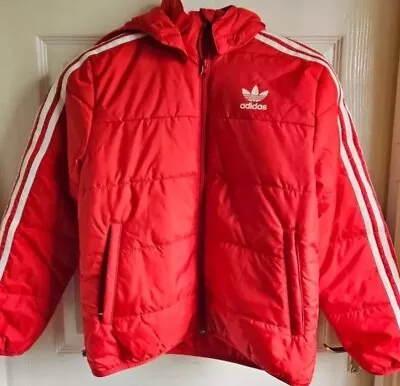 Buy Adidas Boys Girls Padded Jacket Coat Red White Hooded Age 10- 11 Winter School • 19.99£