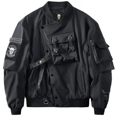 Buy Skull Embroidery Men Jacket Motorcycle Clothes Baseball Outdoor Streetwear 2023 • 71.99£