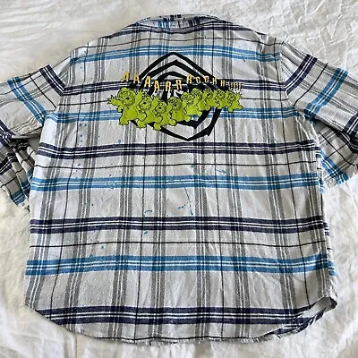 Buy Disney Parks 2021 Lilo & Stitch Aaaarrgghh! Flannel Plaid Button Up Shirt Size L • 43.40£