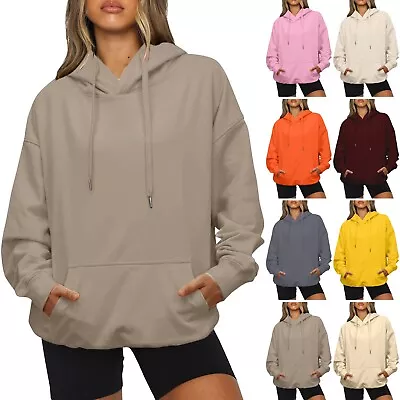 Buy Women Drawstring Hoodies Sweatshirts Solid Color Hooded Pullovers Sweater Coats • 11.99£