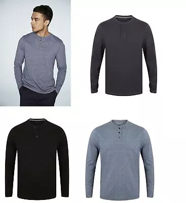 Buy Gent's Washed Long Sleeve Soft Touch Cotton 3 Button T-shirt Men's Top FR130 • 4.99£