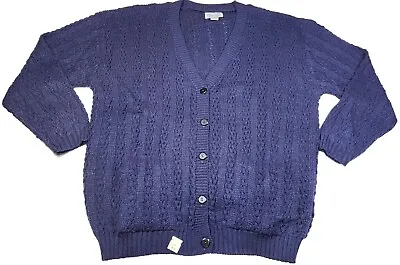 Buy Brunny Unisex Adult Sz 44 Blue Cardigan Knit Button Up Sweater W/Pockets New Vtg • 15.07£