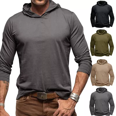 Buy Mens Hoodie Slim Fit Casual Long Sleeve Solid T-Shirt Gym Sports Muscle Tops • 10.96£
