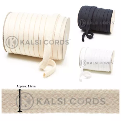 Buy 15mm Flat Cotton Tubular Braid Drawstring Draw Cord For Hoodies & Joggers • 54.99£