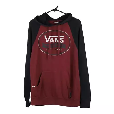 Buy Vans Spellout Hoodie - Small Burgundy Cotton Blend • 16.70£
