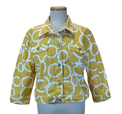 Buy 3 Sisters Woman's Large Cropped Yellow & White Denim Jacket Half Sleeves  • 20.82£