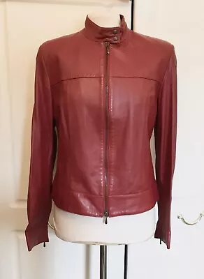 Buy ST MICHAEL M&S - Ladies Red Genuine Leather Biker Jacket Size 12 Chest 34” • 38£