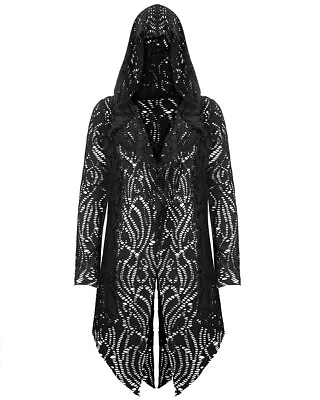 Buy Devil Fashion Mens Gothic Punk Hooded Cloak Cardigan Jacket Black Mesh Occult • 64.99£