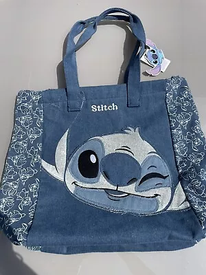 Buy Disney Stitch Large Denim Tote Shopper Bag Deep Zip AppliquÉ Blue Bnwt Primark • 24.95£