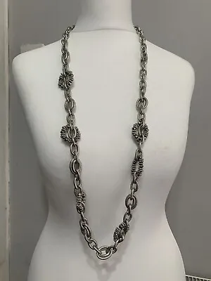 Buy Long Heavy Chunky Silver Toned Link Chain Necklace Costume Jewellery • 6.49£