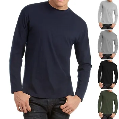 Buy Mens Crew Neck Essential Long Sleeve Cotton T Shirt Top • 6.79£