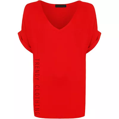 Buy Ladies Baggy Oversized Fit V Neck Turn Up Sleeve Top Loose Batwing T-Shirt Top • 3.99£