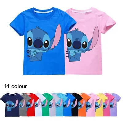 Buy Lilo And Stitch Kids Boys Girls Cotton T-shirt Summer Short Sleeve Tee Basic Top • 6.99£