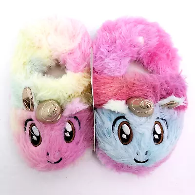 Buy Csfry Toddler Girls Size S 5/6 Rainbow Unicorn Faux Fur Slip On Slippers • 9.70£