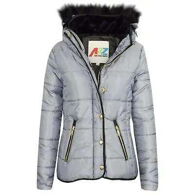 Buy Kids Girls Silver Padded Puffer Jacket Bubble Faux Fur Collar Quilted Warm Coats • 11.99£