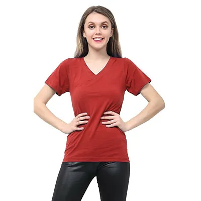 Buy Womens Ladies Girls Plain Short Sleeve V -NECK T-Shirt Top Plus Size Tops Shirts • 6.29£