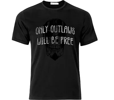 Buy Only Outlaws Will Be Free Vintage Style Biker T Shirt Black • 18.49£