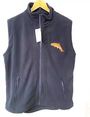 Buy Hoggs Of Fife Mens Unique Brown Trout Crest Navy Rothesay Fleece Fishing Gilet • 34.95£