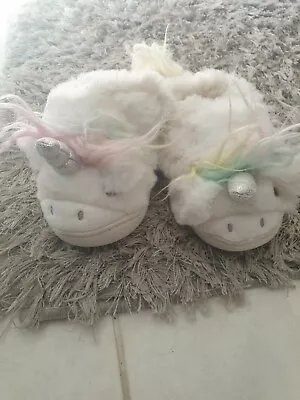 Buy Toddler Girls  Cute Fluffy Faux Fur Unicorn Slippers In UK Size 3 • 5£