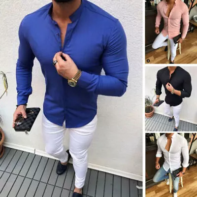 Buy Fashion Men's Slim Fit V Neck Long Sleeve Muscle Tee T-shirt Casual Tops Blouse • 5.98£
