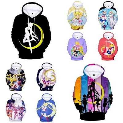 Buy Unisex 3D Sailor Moon Cartoon Casual Hoodies Sweatshirt Pullover Top Coat Gifts • 20.35£