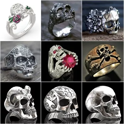 Buy 316L Stainless Steel Biker Rings Skull Men Silver Gothic Punk Jewelry Size 6-13 • 3.59£