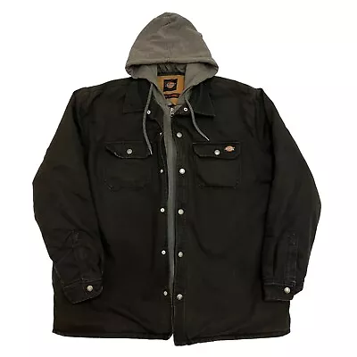 Buy Dickies Duck Shirt Jacket Quilt Lined Black Mens XL Canvas Hooded Full Zip • 39.99£
