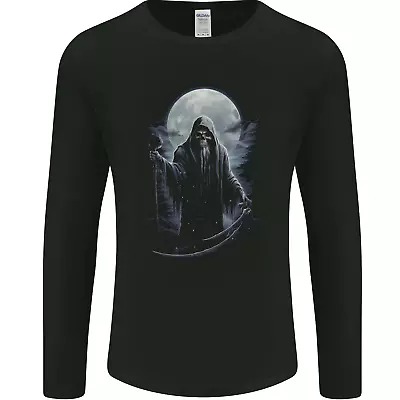Buy Full Moon Grim Reaper Skull Mens Long Sleeve T-Shirt • 11.99£