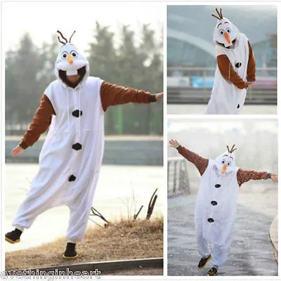 Buy Olaf Frozen Adult Snowman Costume Kigurumi Pajamas Cosplay Bodysuit Pyjamas DH • 17.88£