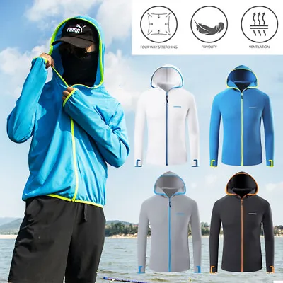 Buy Men UV Protection Jacket T-Shirt Hoodie Long Sleeve Outdoor Fishing Tops UPF 50+ • 10.79£