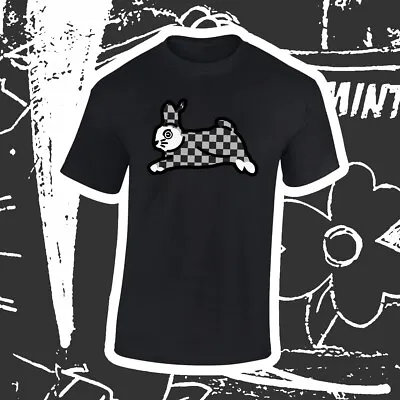 Buy Unisex Graphic T-shirt | Black Tee With Checkered Bunny Illustration 100% Cotton • 15£