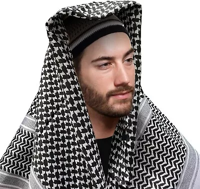 Buy Black & White Palestinian Scarf Arab Shemagh FreePost Winter Warm Mens Gift New • 4.89£