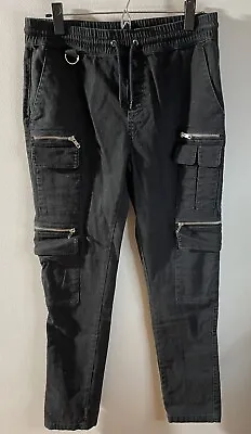 Buy Hot Topic Pants Adult M Black Cargo Goth Grunge Zippers Drawstring Pockets • 19.30£