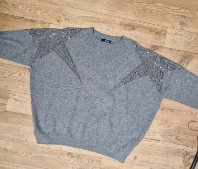 Buy Quiz Beaded Star Jumper Size Small Grey Silver Party Xmas Brand New Batwing  • 22.95£