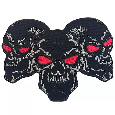 Buy Three Skull Black Large Biker Rider Clothes Badge Iron/Sew On Embroidered Patch • 14.99£
