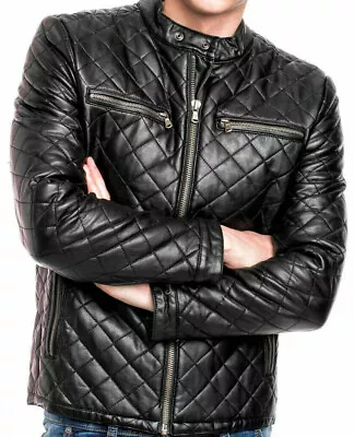 Buy Men's Leather Jacket Biker Jacket Black Stand Up Collar Outerwear Slim Fit • 103.57£