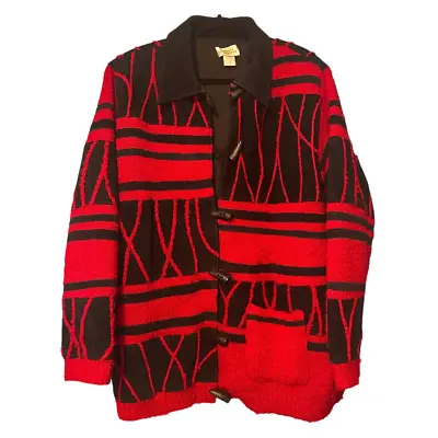 Buy Vintage Toggle Coat Womens XL Red Black Leather Jacket Artsy Bohemian Western • 34.74£