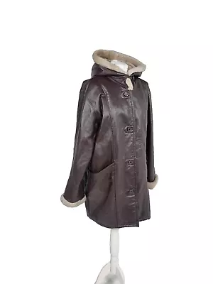 Buy For Women Genuine Leather Brown Hood Coat Jacket Uk 18 Padded • 45£